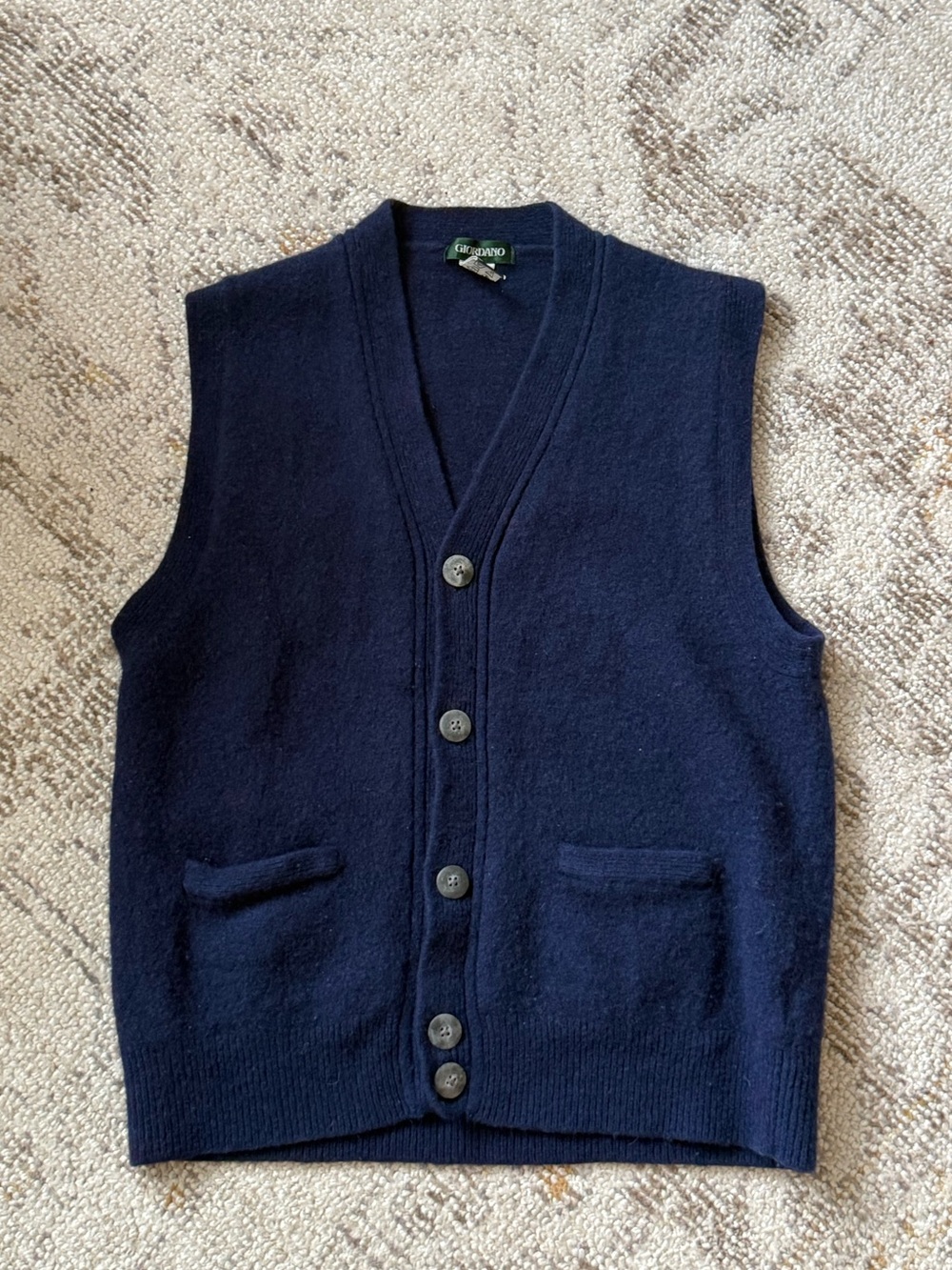Navy Wool Button-Front Vest